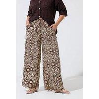 Yours Curve Abstract Animal Print Wide Leg Trouser - Brown