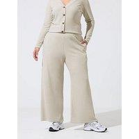 Yours Curve Crinkle Rib Wide Leg Trousers - Cream