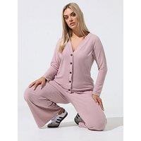Yours Curve Crinkle Rib Button Cardigan - Pink