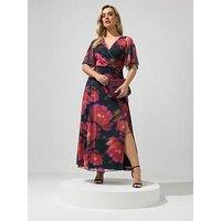 Yours Curve Floral Abstract Mesh Dress - Black