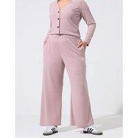 Yours Curve Crinkle Rib Wide Leg Trousers - Pink