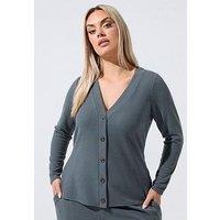 Yours Curve Ribbed Button Cardigan - Grey
