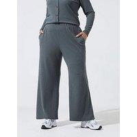 Yours Curve Crinkle Wide Leg Trousers - Grey