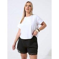Yours Curve Lace Hem Shorts - Black