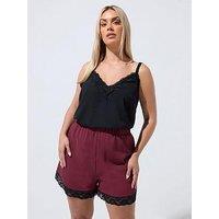 Yours Curve Burgundy Lace Hem Shorts - Red