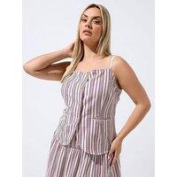 Yours Curve Stripe Print Waistcoat - Red