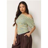 Pixiegirl Petite Stripe Slash Neck T Shirt - Blue