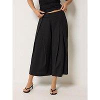 Pixiegirl Petite Pleat Wrap Wide Leg Crop Trouser - Black