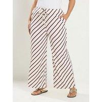 Yours Curve Stripe Wide Leg Trousers 28" - Cream