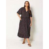 Yours Curve Spot Print Notch Neck Maxi Dress - Brown