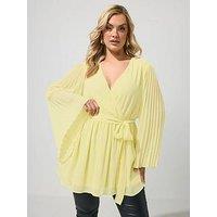 Yours Curve Pleat Sleeve Wrap Top - Yellow