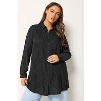 Yours Curve Floral Embroidery Shirt - Black