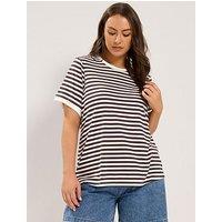 Yours Curve Stripe Ringer T-Shirt - Chocolate Brown