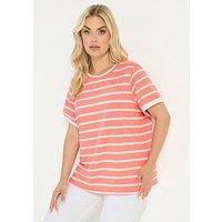 Yours Curve Stripe Contrast Ringer T-Shirt - Orange