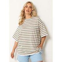 Yours Curve Stripe Longline Slub Ringer T-Shirt - Cream
