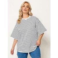 Yours Curve Stripe Longline Ringer T-Shirt - White