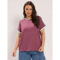 Yours Curve Premium Interlock Ringer T-Shirt - Pink