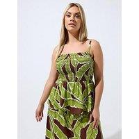 Yours Curve Palm Leaf Vest Top - Green