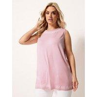 Yours Curve Embroidered Vest Top - Pink