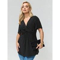 Yours Curve Angel Sleeve Knot Front Top - Black