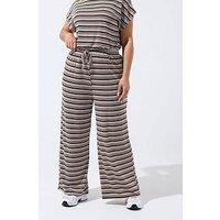 Yours Curve Stripe Ribbed Wide Leg Trousers - Brown