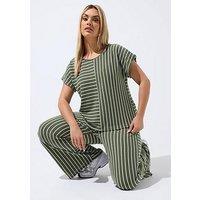Yours Curve 2 Way Stripe T-Shirt - Green