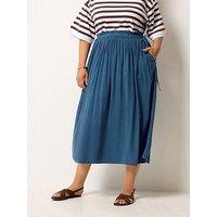 Yours Curve Chambray Midi Skirt - Blue