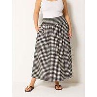 Yours Curve Chocolate Gingaham Maxi Skirt - Brown