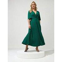 Yours Curve Knot Pleated Maxi Dress - Green