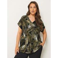Yours Curve Wide V Neck T-Shirt - Green