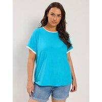 Yours Curve Premium Interlock Ringer T-Shirt - Blue