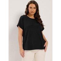 Yours Curve Interlock T-Shirt - Black