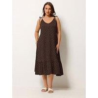Yours Curve Polka Dot Tie Sundress - Brown