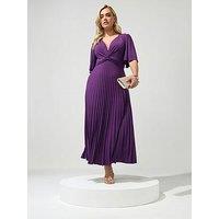 Yours Curve Knot Pleated Maxi Dress - Plum Purple