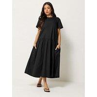 Pixiegirl Petite Poplin Volume Maxi Dress - Black