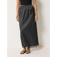 Pixiegirl Petite Satin Spot Lace Hem Skirt - Black