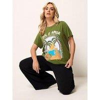 Yours Curve Placement Core Bead T-Shirt - Green