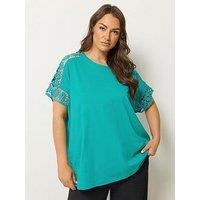 Yours Curve Boxy Crochet T-Shirt - Blue
