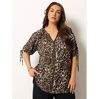 Yours Curve Leopard Swirl Detail Blouse - Brown