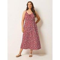 Yours Curve Textured Swirl Print Keyhole Dress - Red