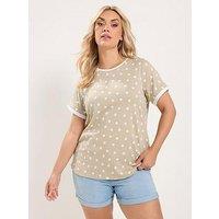 Yours Spot Contrast Sleeve T-Shirt - Mocha Brown