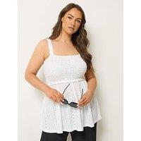 Yours Curve Shirred Broderie Vest - White