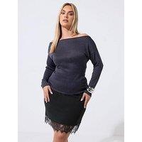 Yours Curve Lace Hem Skirt - Black