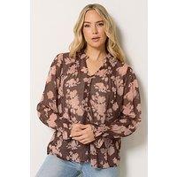 Long Tall Sally Floral Sheer Pintuck Blouse - Brown