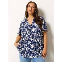 Yours Curve Crinkle Notchneck Blouse - Blue