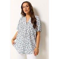 Yours Curve Ditsy Crinkle Notchneck Blouse - White