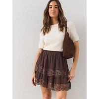 The Very Collection Lace Trim Detail Ruffle Skirt - Brown