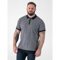 D555 Jacquard Knitted Polo Shirt With Quarter Neck Zip - Navy