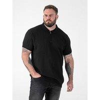 D555 Cable Knitted Polo Shirt With Quarter Neck Zip - Black