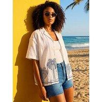 Roman Dusk Palm Embroidered Shirt